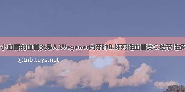 常累及中等大小血管的血管炎是A.Wegener肉芽肿B.坏死性血管炎C.结节性多动脉炎D.川崎