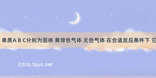 室温下 单质A B C分别为固体 黄绿色气体 无色气体 在合适反应条件下 它们可以