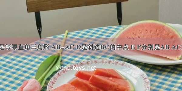 如图 △ABC是等腰直角三角形 AB=AC D是斜边BC的中点 E F分别是AB AC边上的点 且D