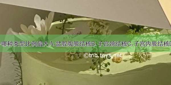 生殖器结核中哪种类型比例最大A.盆腔腹膜结核B.子宫颈结核C.子宫内膜结核D.输卵管结核