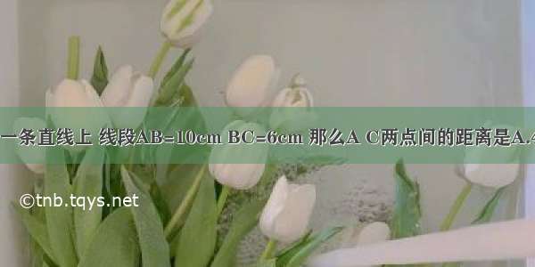 若A B C在同一条直线上 线段AB=10cm BC=6cm 那么A C两点间的距离是A.4cmB.16cmC