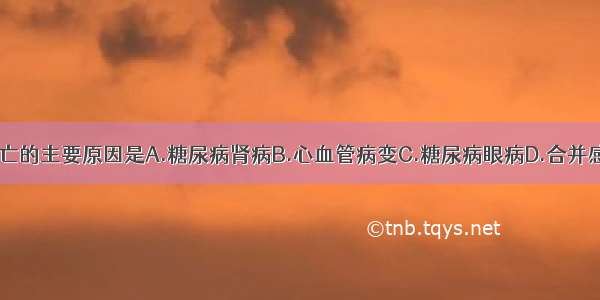 1型糖尿病死亡的主要原因是A.糖尿病肾病B.心血管病变C.糖尿病眼病D.合并感染E.糖尿病