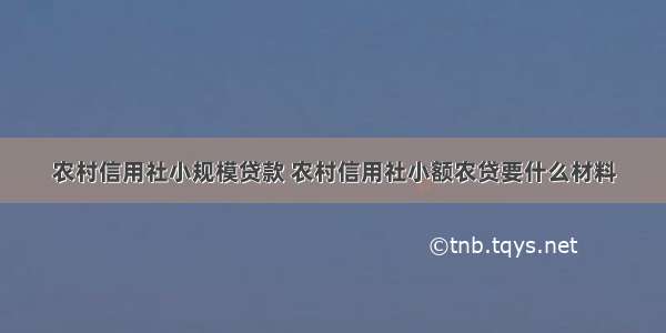 农村信用社小规模贷款 农村信用社小额农贷要什么材料