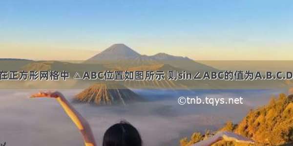 在正方形网格中 △ABC位置如图所示 则sin∠ABC的值为A.B.C.D.