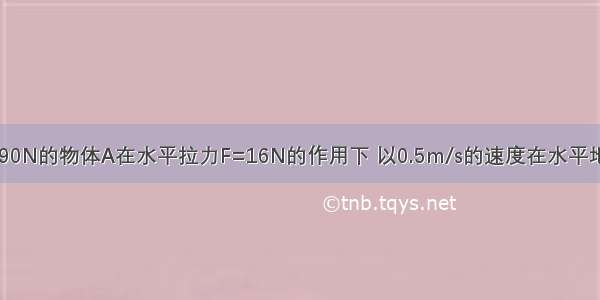 如图所示 重90N的物体A在水平拉力F=16N的作用下 以0.5m/s的速度在水平地面上匀速移