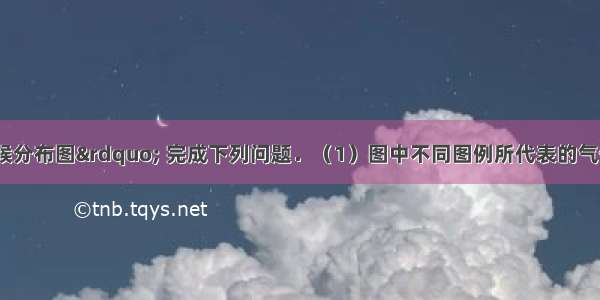 读“非洲气候分布图” 完成下列问题．（1）图中不同图例所代表的气候类型分别是：①_