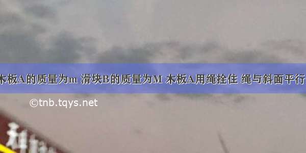 如图所示 木板A的质量为m 滑块B的质量为M 木板A用绳拴住 绳与斜面平行 B沿倾角为