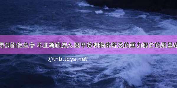 从下列图中得到的信息中 不正确的是A.图甲说明物体所受的重力跟它的质量成正比B.图乙