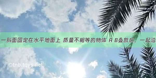 如图所示 一斜面固定在水平地面上 质量不相等的物体 A B叠放后．一起沿斜面下滑 