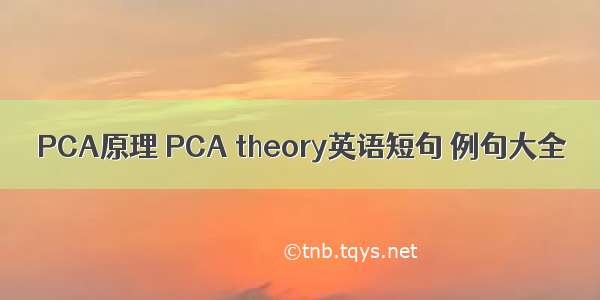 PCA原理 PCA theory英语短句 例句大全