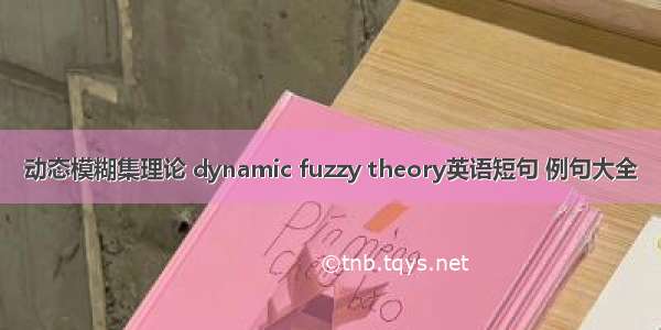 动态模糊集理论 dynamic fuzzy theory英语短句 例句大全