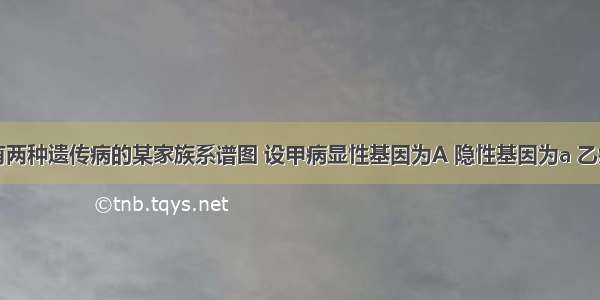 右图是具有两种遗传病的某家族系谱图 设甲病显性基因为A 隐性基因为a 乙病显性基因