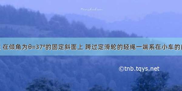 如图所示 在倾角为θ=37°的固定斜面上 跨过定滑轮的轻绳一端系在小车的前端 另一