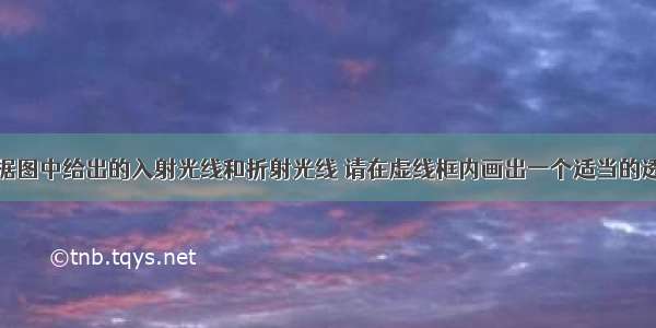 根据图中给出的入射光线和折射光线 请在虚线框内画出一个适当的透镜．