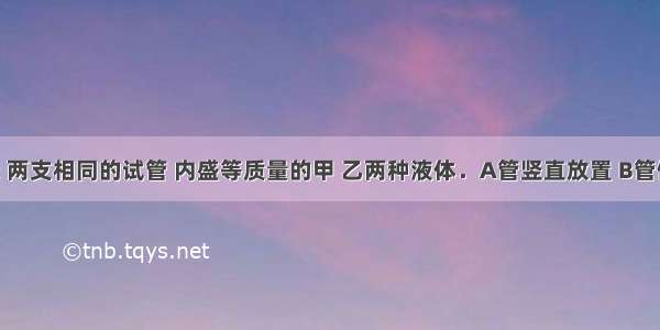 如图所示 两支相同的试管 内盛等质量的甲 乙两种液体．A管竖直放置 B管倾斜放置 