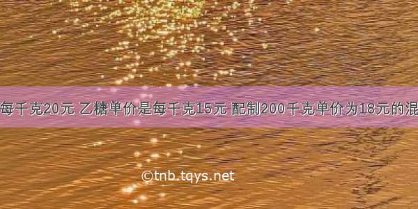 【甲糖单价是每千克20元 乙糖单价是每千克15元 配制200千克单价为18元的混合糖果 要甲糖】