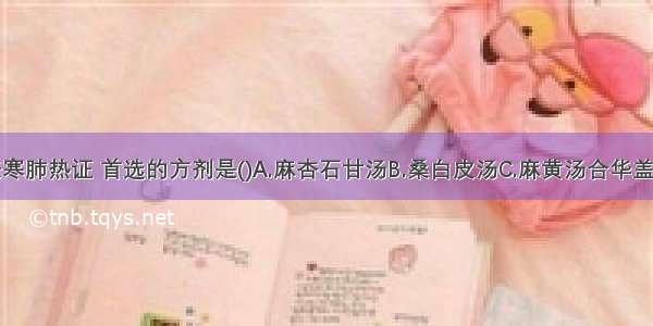 治疗实喘表寒肺热证 首选的方剂是()A.麻杏石甘汤B.桑白皮汤C.麻黄汤合华盖散D.射干麻