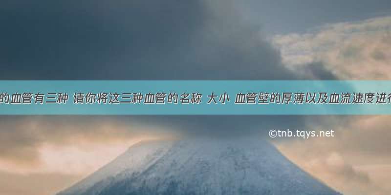 人体内的血管有三种 请你将这三种血管的名称 大小 血管壁的厚薄以及血流速度进行比