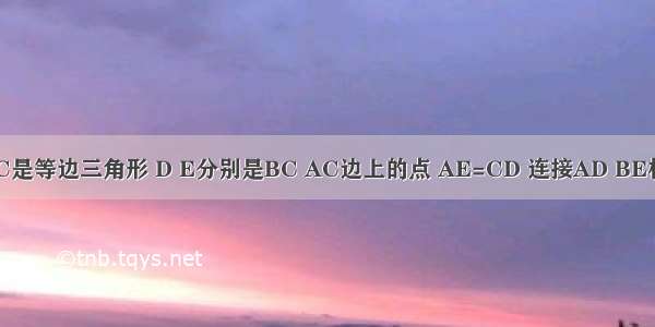 已知 △ABC是等边三角形 D E分别是BC AC边上的点 AE=CD 连接AD BE相交于点P B