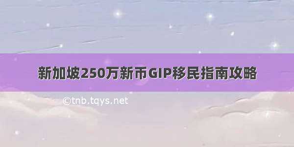 新加坡250万新币GIP移民指南攻略