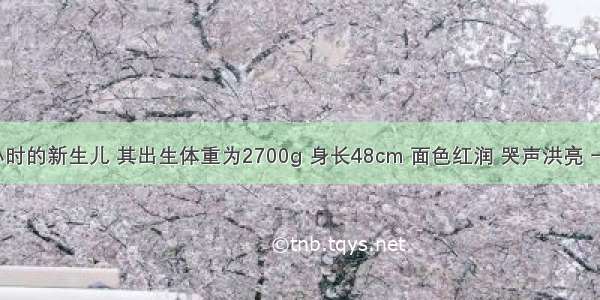 刚出生2小时的新生儿 其出生体重为2700g 身长48cm 面色红润 哭声洪亮 一般情况良