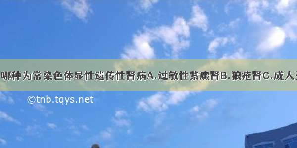 下列肾疾病中哪种为常染色体显性遗传性肾病A.过敏性紫癜肾B.狼疮肾C.成人型多囊肾D.高