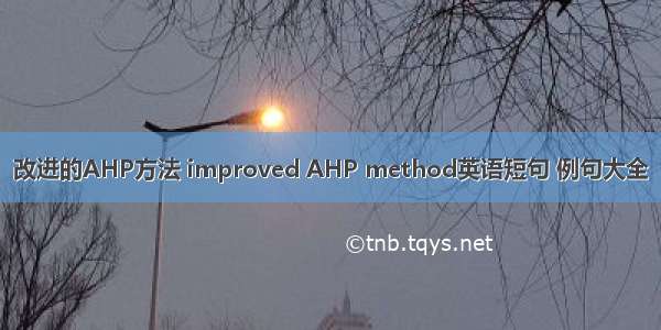 改进的AHP方法 improved AHP method英语短句 例句大全