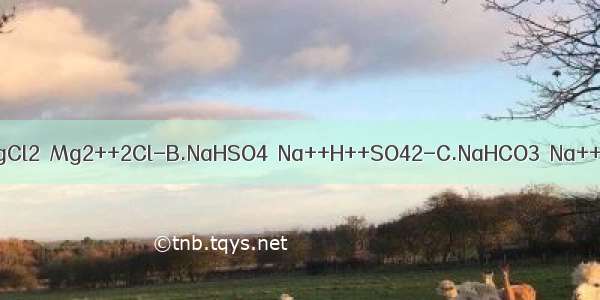 下列电离方程式中 错误的是A.MgCl2═Mg2++2Cl-B.NaHSO4═Na++H++SO42-C.NaHCO3═Na++H++CO32-D.Ba（OH）2═B