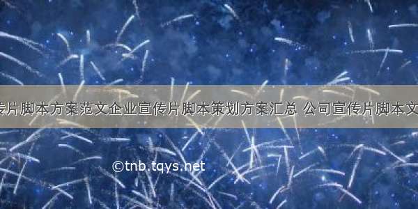 企业宣传片脚本方案范文企业宣传片脚本策划方案汇总 公司宣传片脚本文案(五篇)