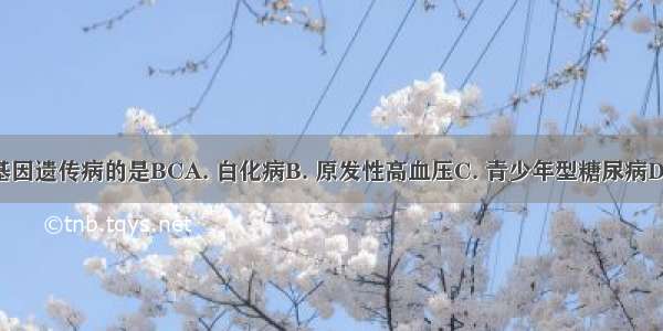 下列属于多基因遗传病的是BCA. 白化病B. 原发性高血压C. 青少年型糖尿病D. 先天性愚型