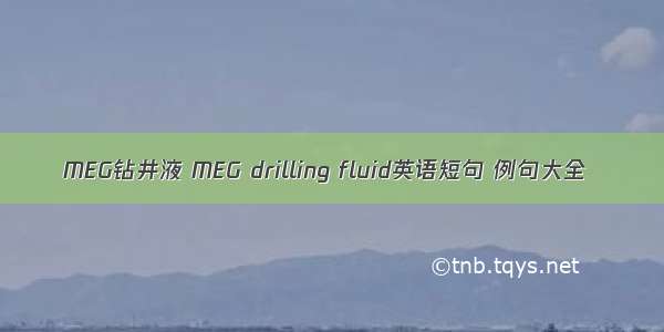 MEG钻井液 MEG drilling fluid英语短句 例句大全