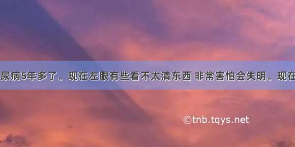 我父亲患糖尿病5年多了。现在左眼有些看不太清东西 非常害怕会失明。现在血糖控制的