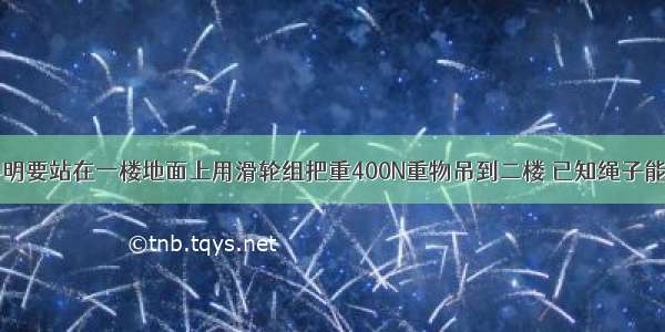 如图所示 小明要站在一楼地面上用滑轮组把重400N重物吊到二楼 已知绳子能承受的最大