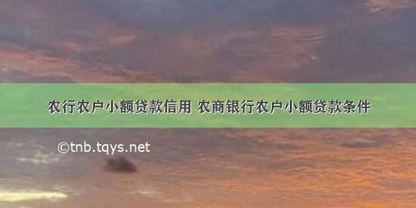 农行农户小额贷款信用 农商银行农户小额贷款条件