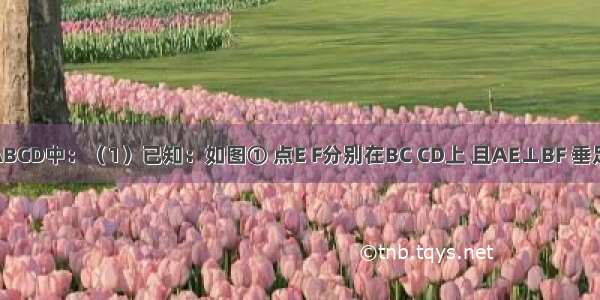 在正方形ABCD中：（1）已知：如图① 点E F分别在BC CD上 且AE⊥BF 垂足为M 求证