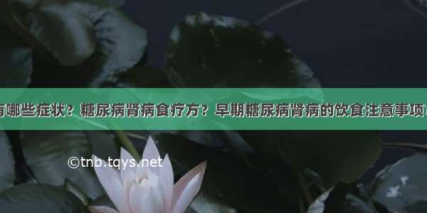 糖尿病肾病有哪些症状？糖尿病肾病食疗方？早期糖尿病肾病的饮食注意事项？糖尿病患者