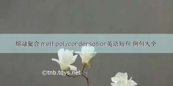 熔融聚合 melt polycondensation英语短句 例句大全