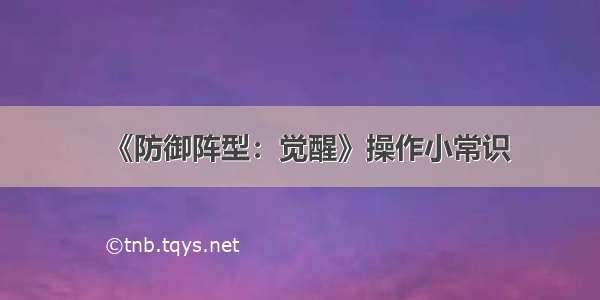 《防御阵型：觉醒》操作小常识