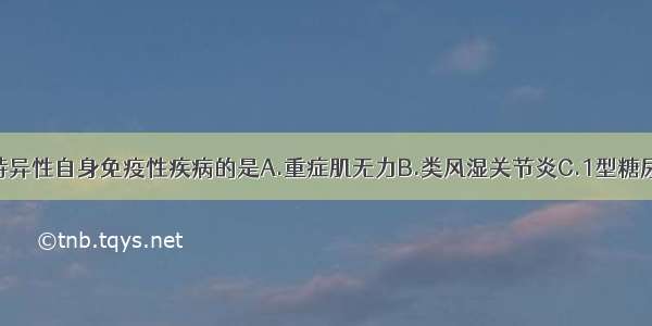 属于器官非特异性自身免疫性疾病的是A.重症肌无力B.类风湿关节炎C.1型糖尿病D.甲亢E.