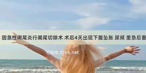 患者 男 因急性阑尾炎行阑尾切除术 术后4天出现下腹坠胀 尿频 里急后重 可能的