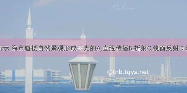 如图所示 海市蜃楼自然景观形成于光的A.直线传播B.折射C.镜面反射D.漫反射