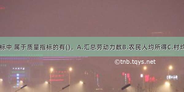 下列统计指标中 属于质量指标的有()。A.汇总劳动力数B.农民人均所得C.村均固定资产原