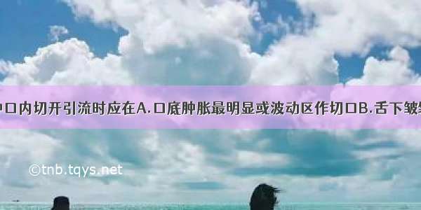 舌下间隙脓肿口内切开引流时应在A.口底肿胀最明显或波动区作切口B.舌下皱襞外侧作切口