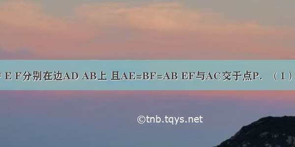 正方形ABCD中 E F分别在边AD AB上 且AE=BF=AB EF与AC交于点P．（1）求EF：AE的值