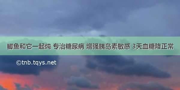 鲫鱼和它一起炖 专治糖尿病 增强胰岛素敏感 3天血糖降正常