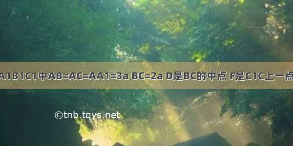 直三棱柱ABC-A1B1C1中AB=AC=AA1=3a BC=2a D是BC的中点 F是C1C上一点 且CF=2a．（1