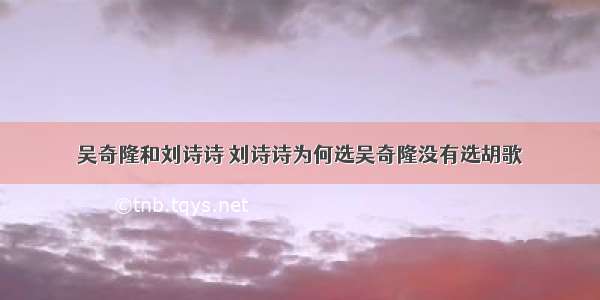 吴奇隆和刘诗诗 刘诗诗为何选吴奇隆没有选胡歌