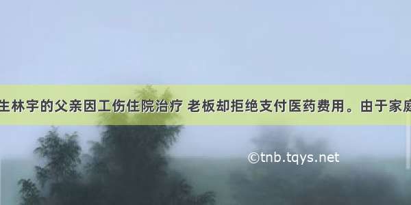 单选题初中生林宇的父亲因工伤住院治疗 老板却拒绝支付医药费用。由于家庭经济困难无