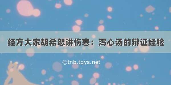 经方大家胡希恕讲伤寒：泻心汤的辩证经验