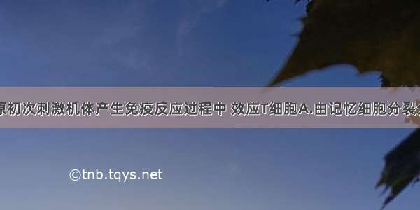 单选题在抗原初次刺激机体产生免疫反应过程中 效应T细胞A.由记忆细胞分裂分化产生B.在